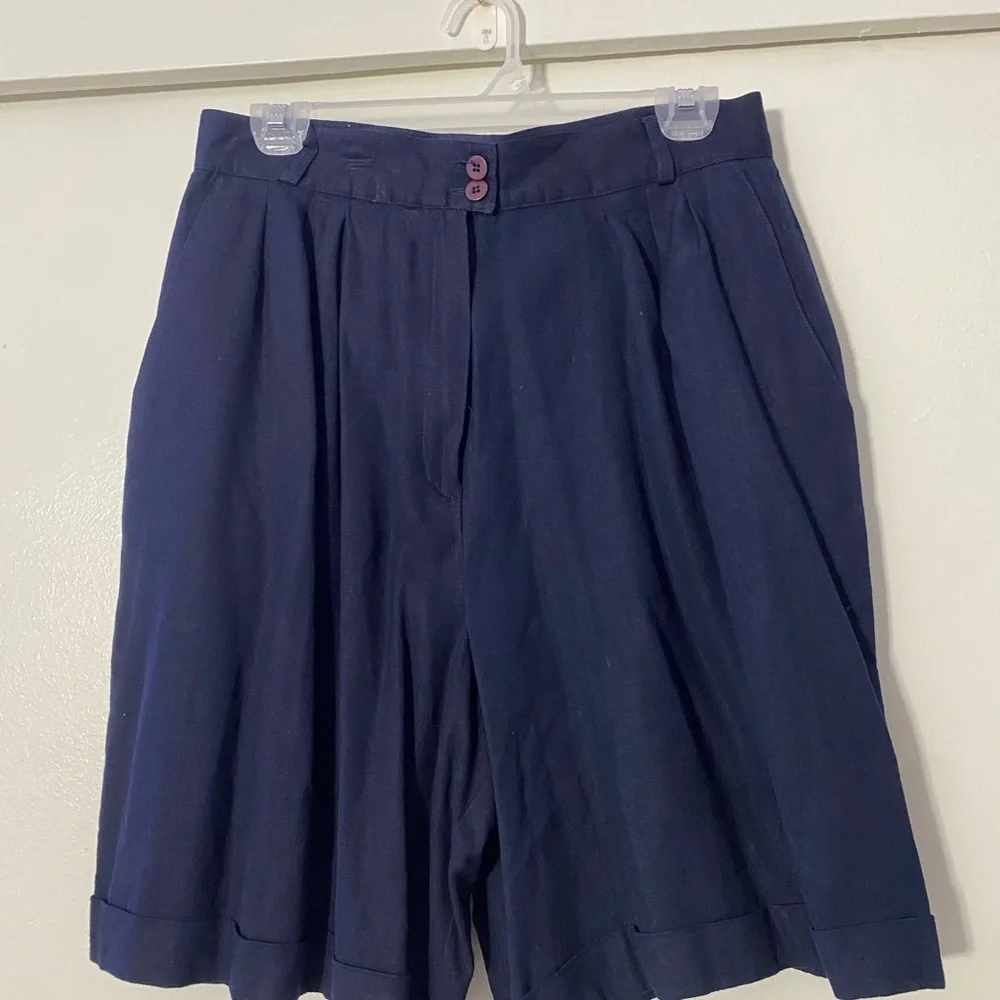 Jones New York Size 14 Navy High Waisted Vintage Baggy Bermuda Shorts